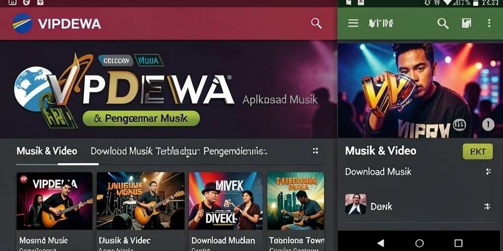 Tampilan antarmuka aplikasi VIPDEWA untuk Download Musik yang sederhana dan menarik.