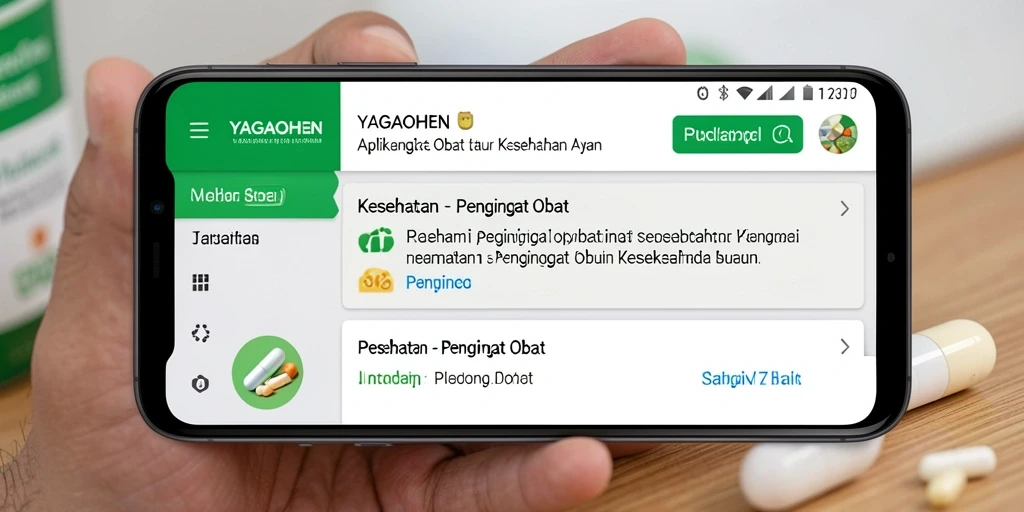 Antarmuka YAGAOHEN menampilkan pengingat obat yang ramah pengguna.